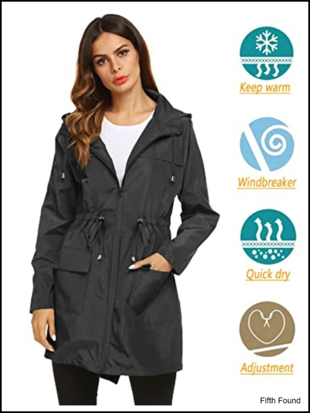 Waterproof Lightweight Rain Jacket Active Outdoor Hooded Raincoat Long Sleeve